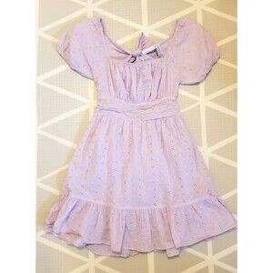 S Cotton Dress Lavender Whimsical Feminine Coquette Boho Cottagecore Puff Sleeve